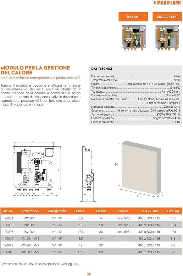 Ricambistufeapellet MX120/1 Mini Modulo di interfaccia Termoprodotto / ACS e gestione riscaldamento 12LT/MIN