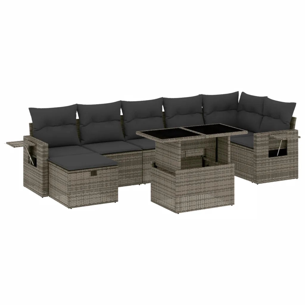 Set Divano da Giardino 8 pz con Cuscini Grigio in Polyrattan