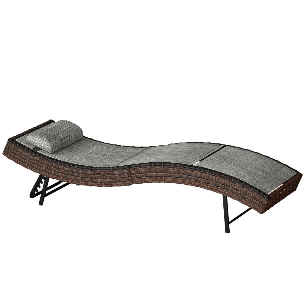 Lettino Prendisole da Giardino in Rattan Forma S con Cuscino a 5 Posizioni, 60x198x44cm, Marrone