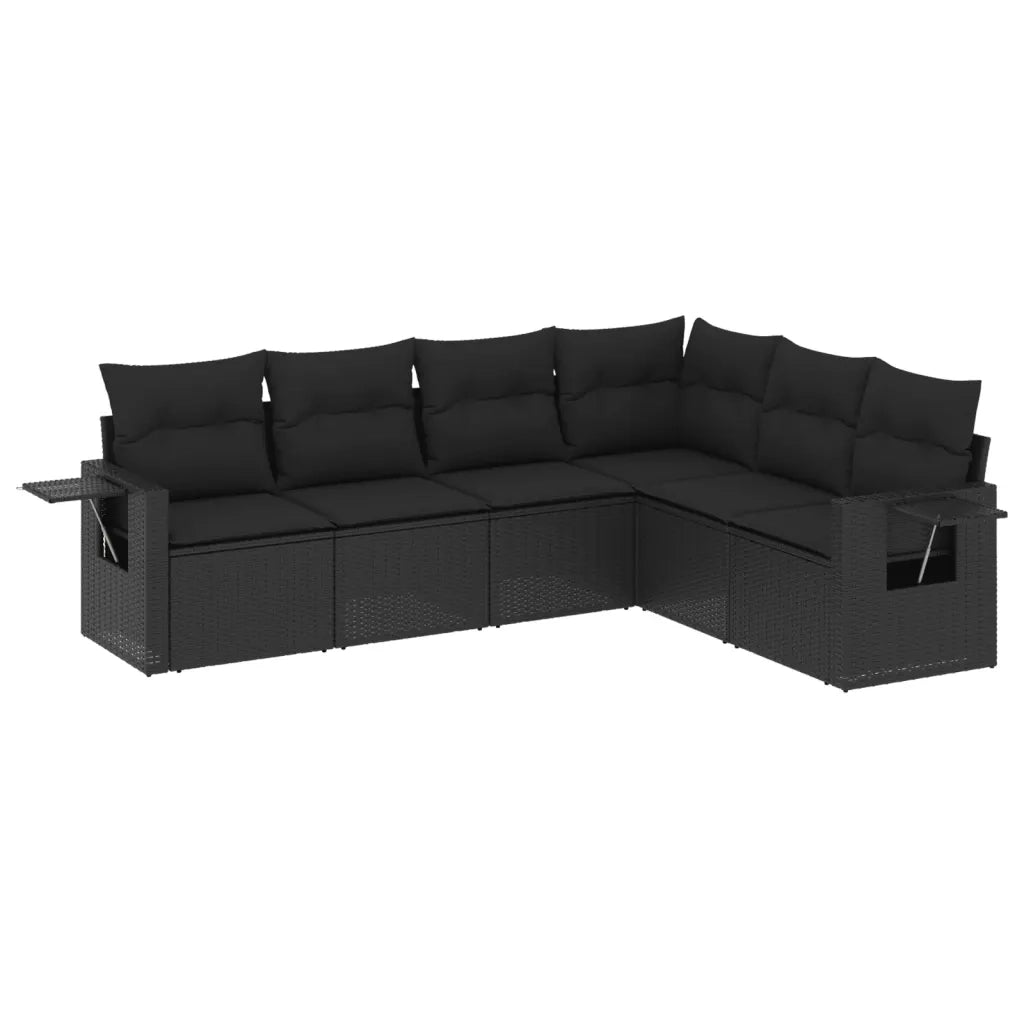 Set Divano da Giardino 6 pz con Cuscini Nero in Polyrattan 3252542