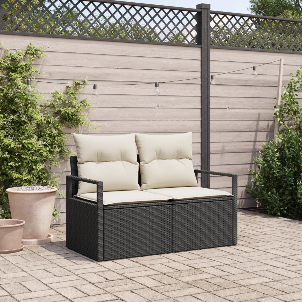 Divano da giardino a 2 posti con cuscini in polyrattan nero