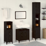Set di Mobili per Bagno in 3 Pezzi Rovere Nero Legno Ingegnerizzato