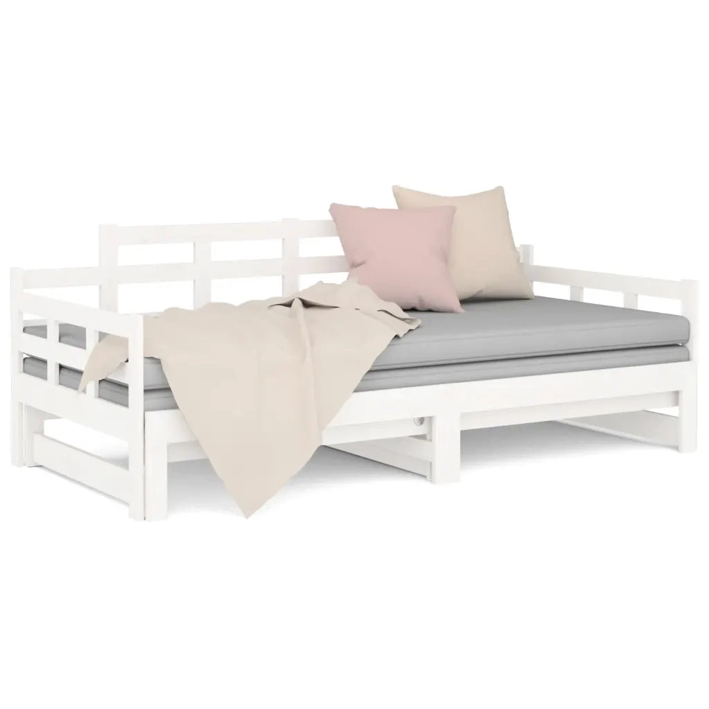 Letto singolo | Letto per adulti | Dormeuse Estraibile Bianca Legno Massello di Pino 2x(90x200) cm