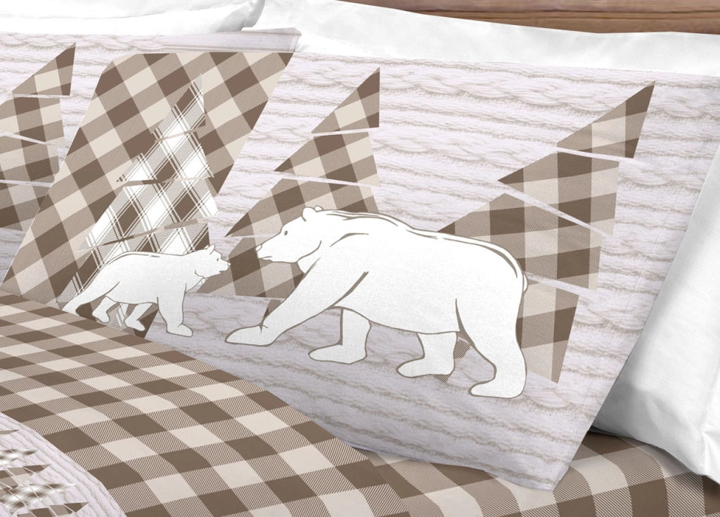 Completo Lenzuola Flanella Pensieri Delicati 100% Cotone Disegno Canada - Matrimoniale - Beige