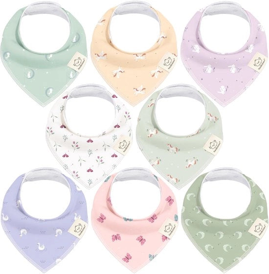 Set di 8 asciugamani per bambini in bandana unisex, asciugamani per bambini superassorbenti, asciugamani per bambini in cotone biologico, asciugamani per bambini, asciugamani per bambini contro il pianto (Lunaris)