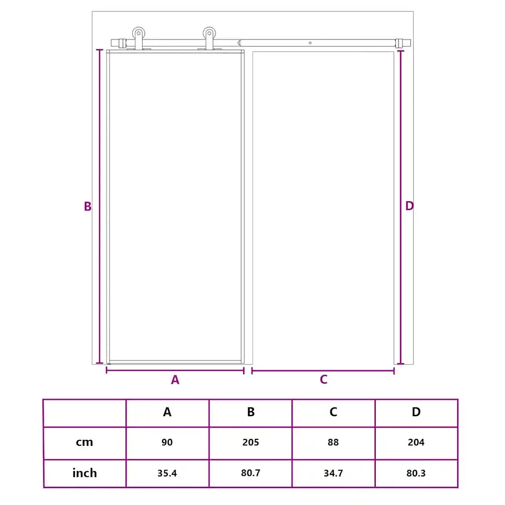 Porta Scorrevole Nera 90x205 cm in Vetro Temperato e Alluminio 155229
