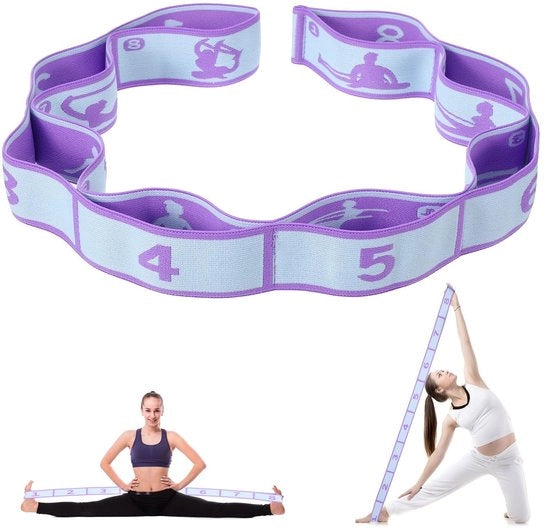 Cintura di Stretch per Yoga 8 Lacci - Cintura Elastica per Ginnastica - Cintura Fitness - Raccordo di Stretch - Materiale Duraturo Poliestere/Latex - Lunghezza 86,5 cm
