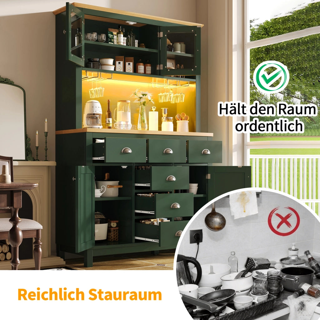 CREDENZA 104x40x180 cm in MDF Verde con LED e maniglie in metallo