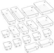 Sistema di organizzazione per contenitori con 4 misure, 16 pezzi, organizzatore in plastica trasparente per cucina, lavandino, frigorifero, forno a microonde, forno, lavastoviglie, tostapane e macchina del caffè