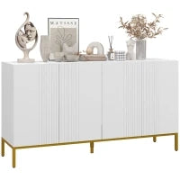 Credenza Moderna a 4 Ante con Chiusura Ammortizzata e Mensole Regolabili, 140x40x75cm, Bianco e Oro