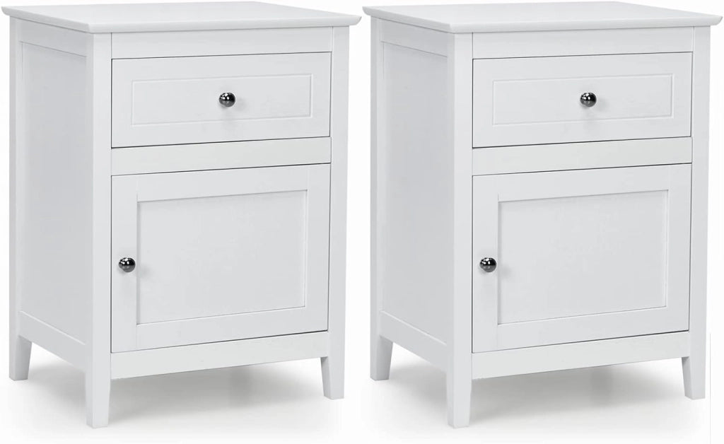 Set di 2 comodini in legno a 3 ripiani, comodino con cassetto e porta, portata di 45 kg, comodino salvaspazio per soggiorno e camera da letto, 5 colori, 48 x 38 x 63,5 cm