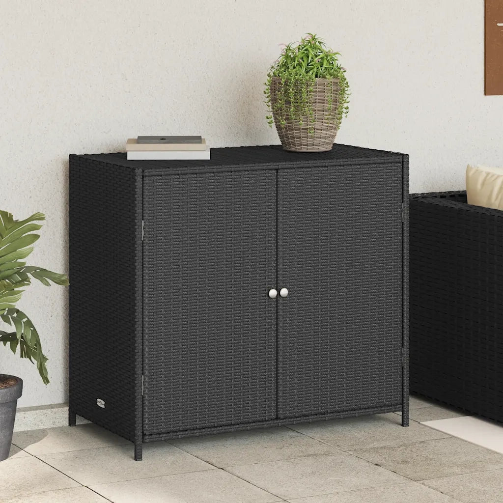 Armadietto Portaoggetti da Giardino Nero 83x45x76 cm Polyrattan 365543