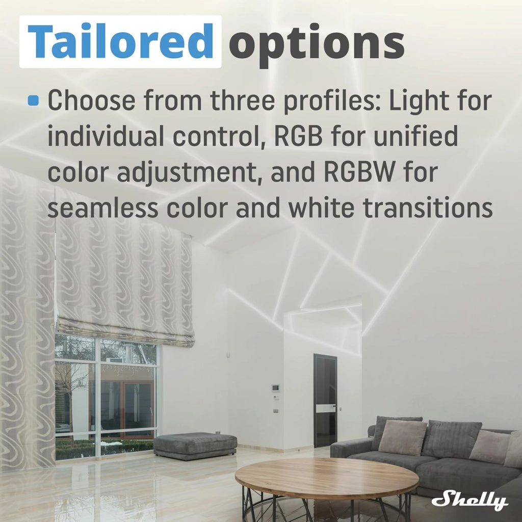 Shelly Plus RGBW PM. Modulo di Controllo RGBW per Strisce LED Wi-Fi e Bluetooth
