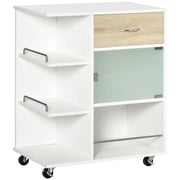 Carrello da Cucina ¨C Xylo ¨C con Cassetto Porta in Vetro Ripiani e Ruote 65x39x80 cm Naturale