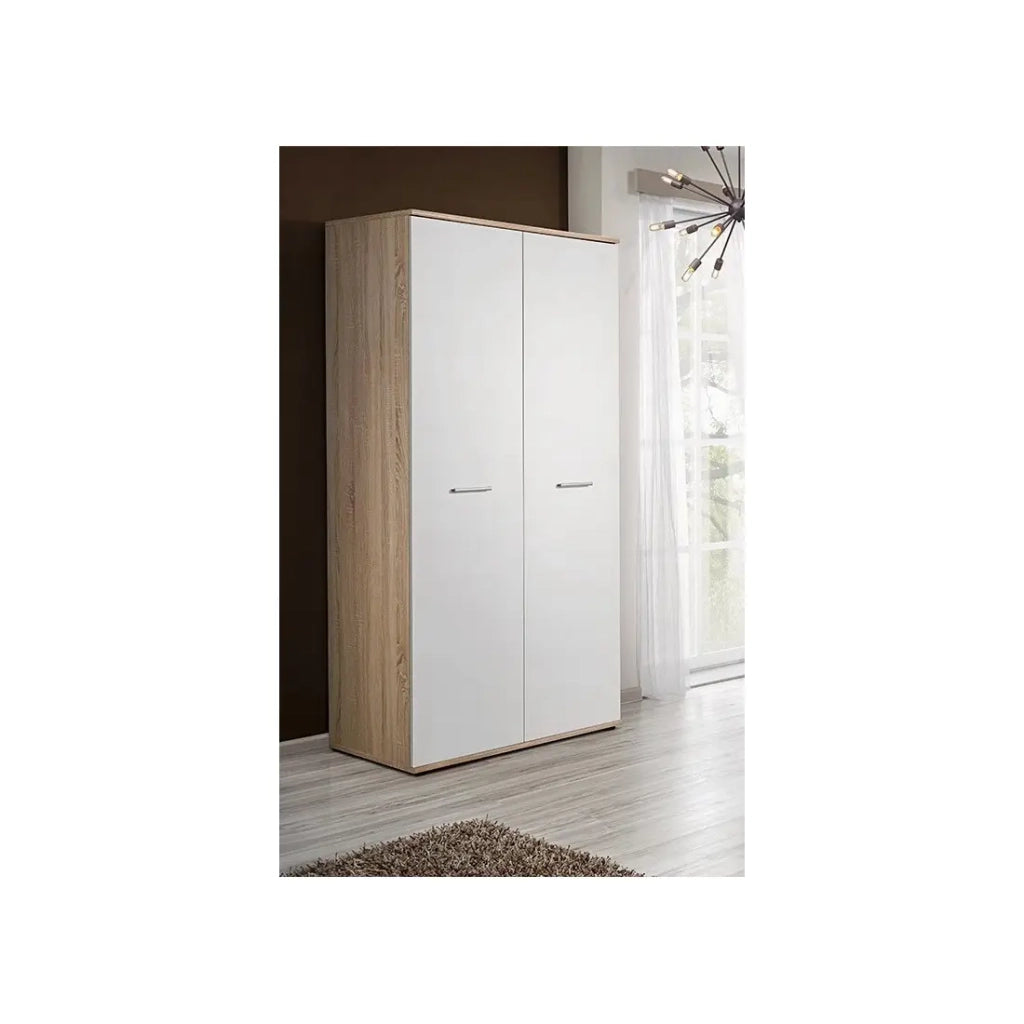 Armadio per cameretta design color rovere e bianco con 2 porte a battente collezione DENVER.