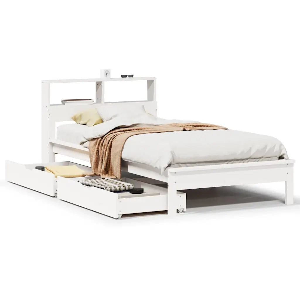 Letto Libreria senza Materasso Bianca 90x200 cm Legno di Pino