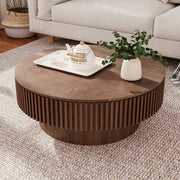 Tavolino rotondo contenitore effetto noce in MDF
