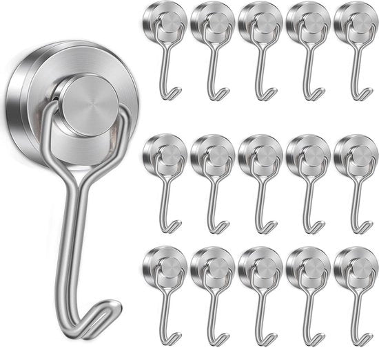 16 Haken Magnetici per Cucina e Ufficio - Portata fino a 12 kg, Rotativi e Versatili