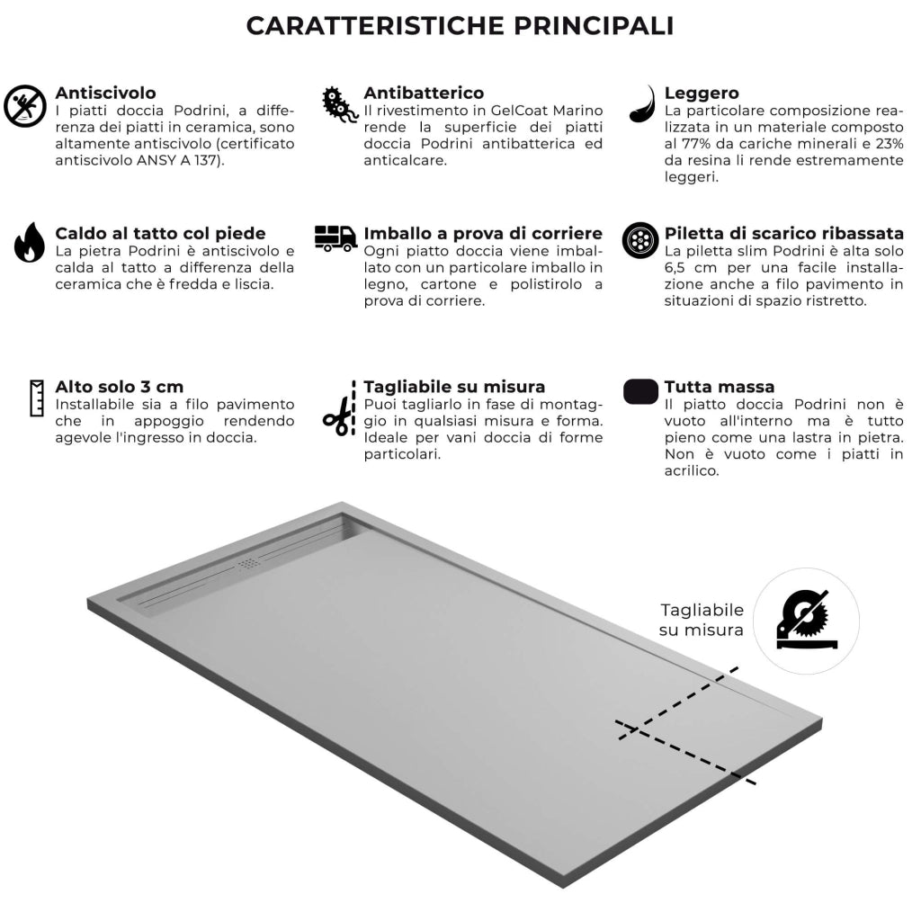 Piatto Doccia 80x100 cm in Pietra Bonussi Trivor Grigio Chiaro