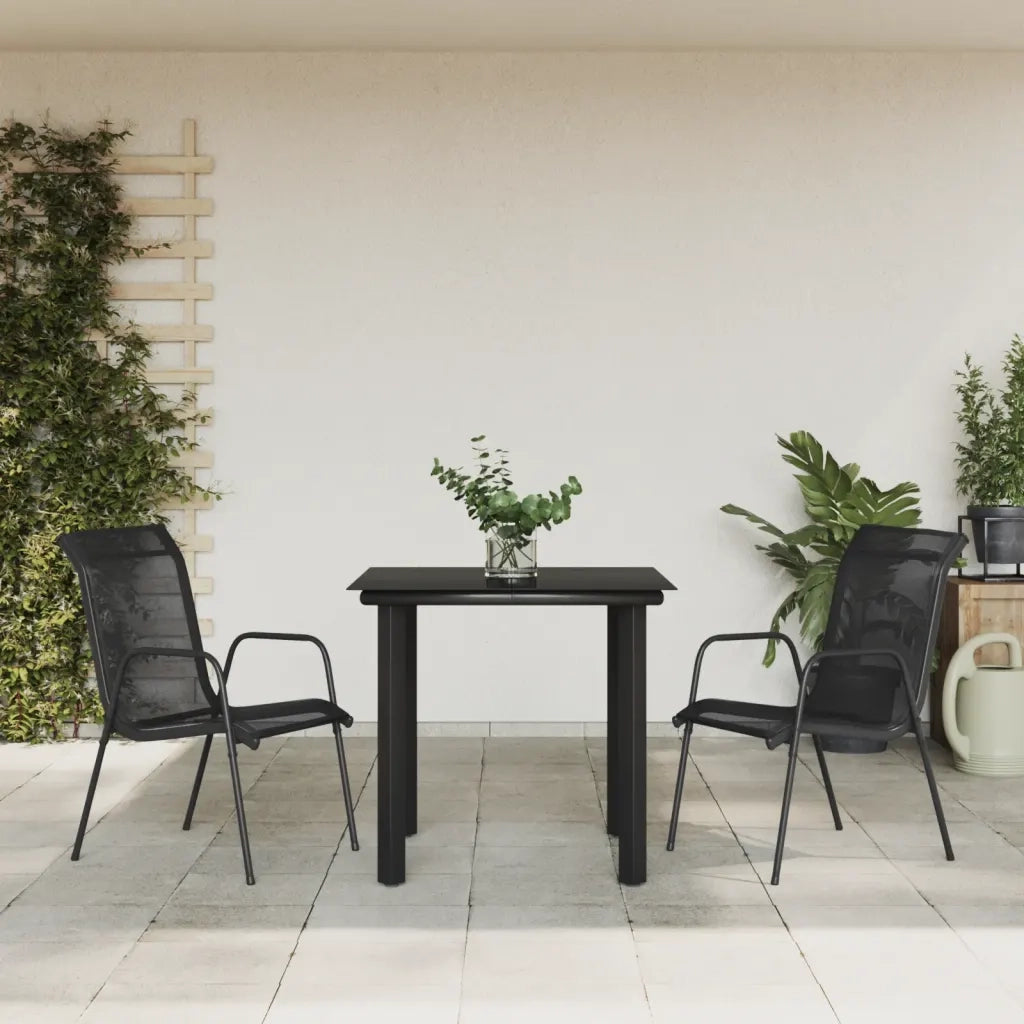 Set da Pranzo da Giardino 3 pz | Set Salotto da Giardino Nero in Acciaio e Textilene