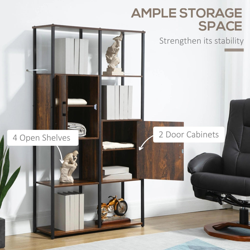Libreria 4 Ripiani 2 Ante 90x30x159,5 cm in Metallo e Truciolato Nero e Marrone