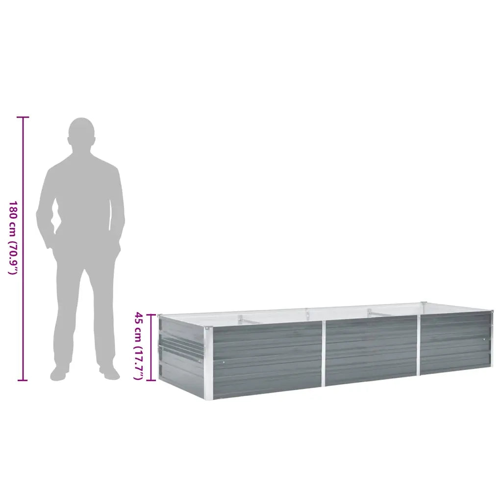 Letto Rialzato Giardino in Acciaio Zincato 240x80x45 cm Grigio 44842
