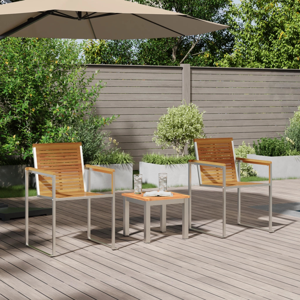 Lettino con Sedie da Giardino 3 pezzi in Legno Massello di Acacia