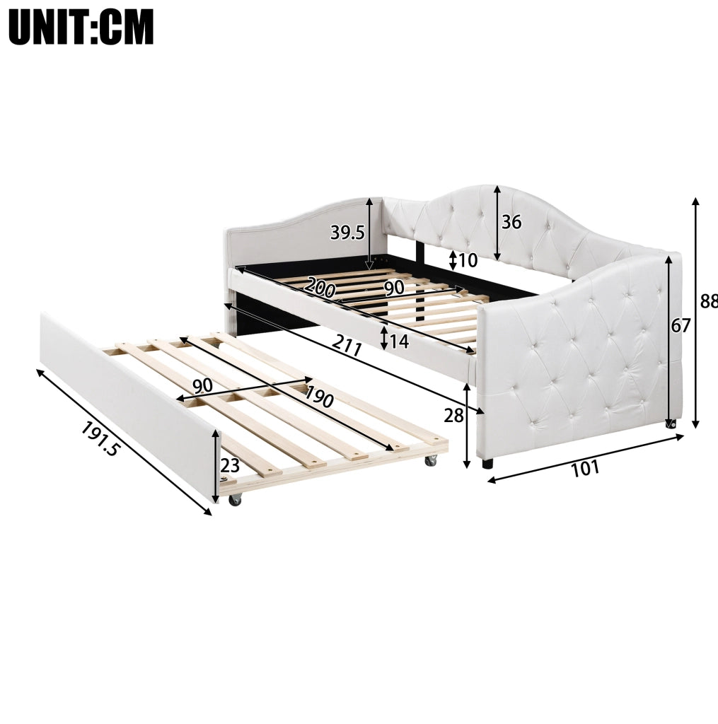 LETTO estraibile 90x200 cm beige in lino e MDF