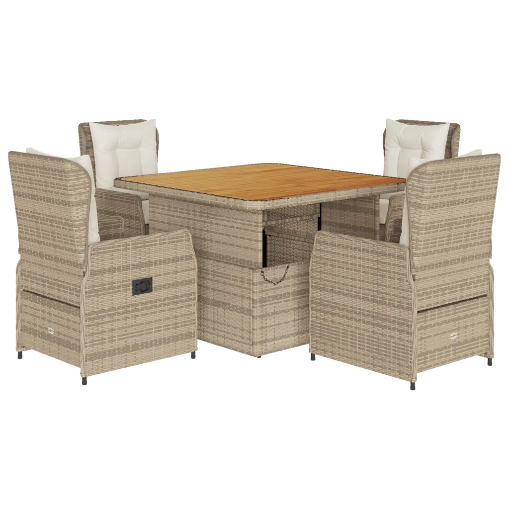 vidaXL Set da Pranzo da Giardino 5 pz con Cuscini Beige in Polyrattan