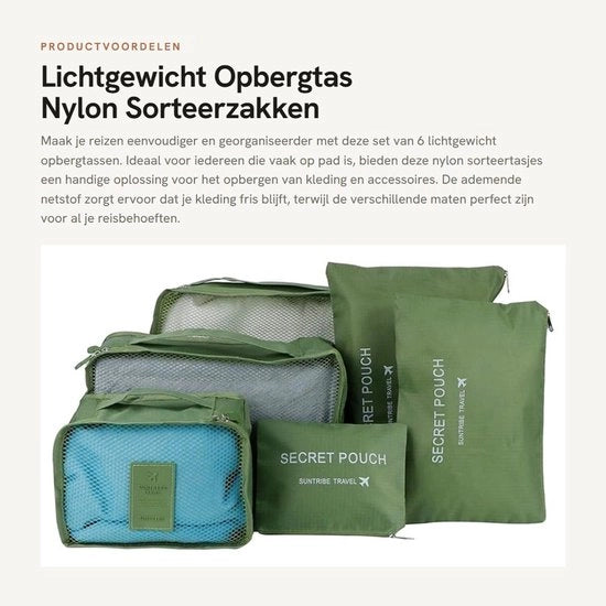 Tas di Stoccaggio Leggero - 6 Pezzi - Tessuto Nylon - Sacchetto per la Lava - Imballaggio per Viaggi - Dimensioni 36x27 cm - Borsa da Viaggio