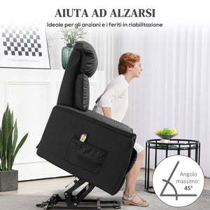 Poltrona Relax Reclinabile Alzapersone Elettrica con Telecomando Nero