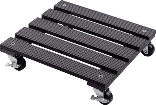 Onderzetter per ruwe grond 300 x 300 mm - 60 kg capacità con ruote in policloruro di pirrolo - chiusura con blocco antiurto - resistente all'usura - esterno - con ruote per trasporto - aiuto per il trasporto di piante