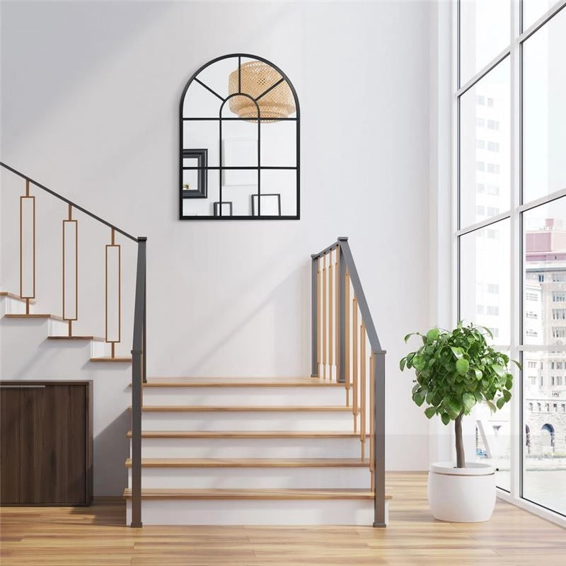 SPECCHIO MODERNO A PARETE E A FORMA DI ARCO 70X50 CM PER CAMERA DA LETTO E SOGGIORNO, IN METALLO NERO E VETRO