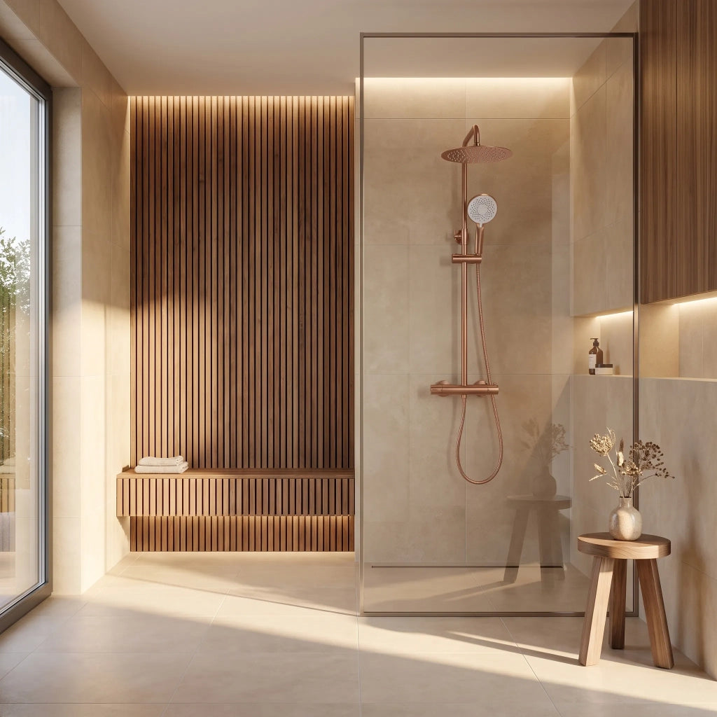Set Doccia Da Incasso Con Termostatato Drop Brush Copper