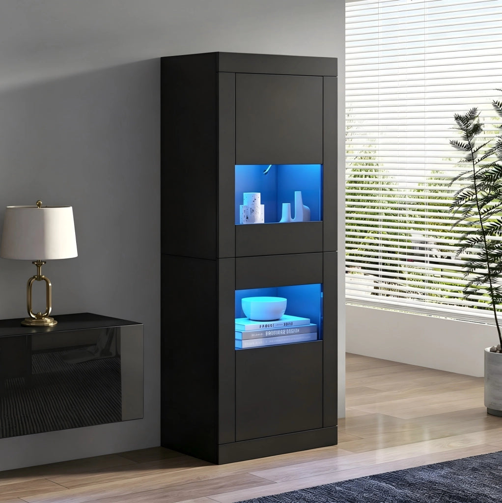 Vetrina nera con illuminazione LED e ripiani in vetro