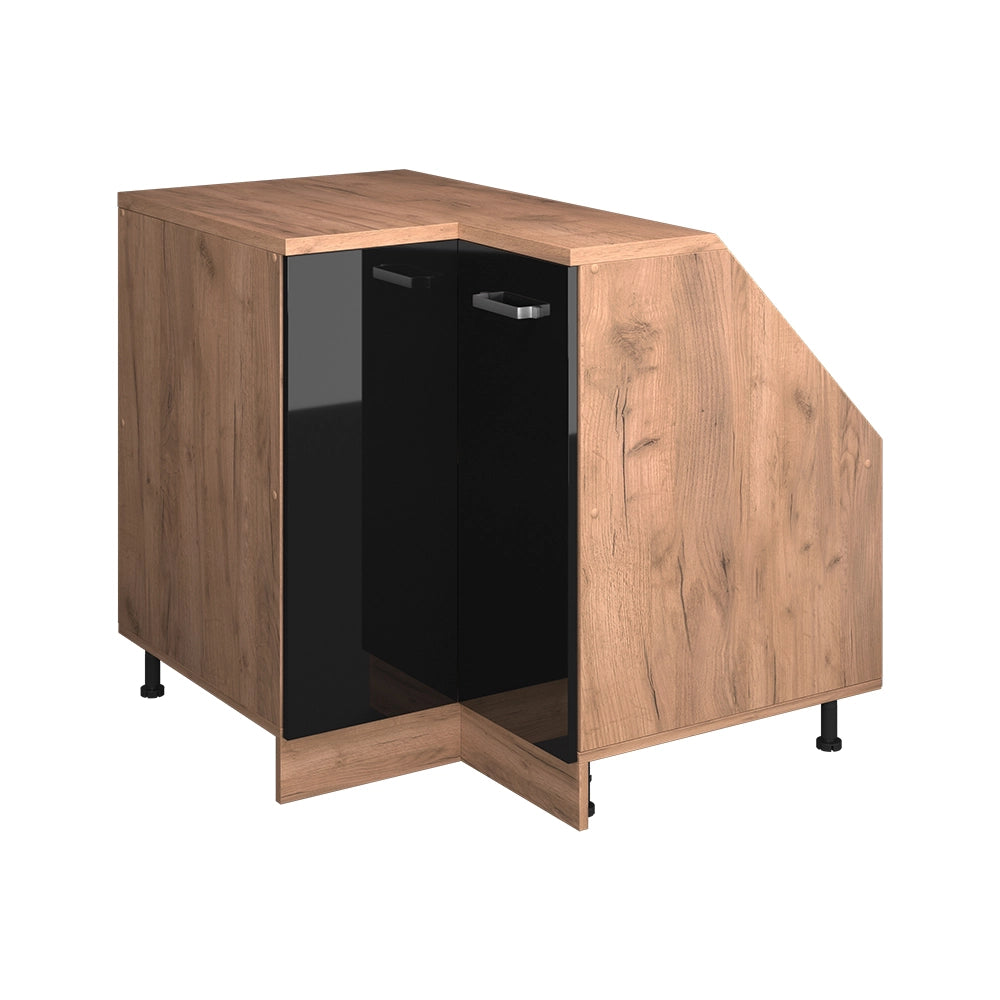 Mobile sottotetto Mobile angolare Rion Nero lucido/Rovere dorato 75.6 x 83.8 cm con 1 porta, carcassa dell’armadio profondità 60 cm Vicco
