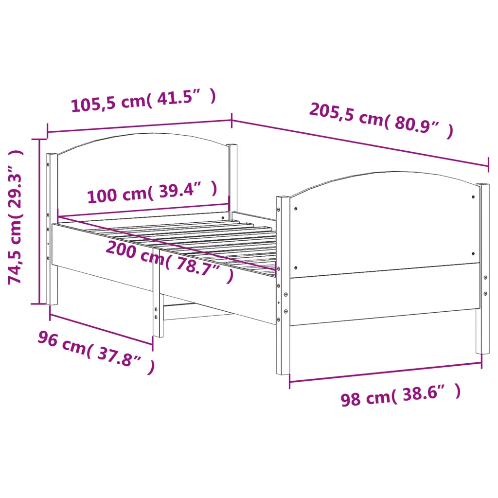 Giroletto senza Materasso Bianco 100x200 cm Legno Massello Pino 842563