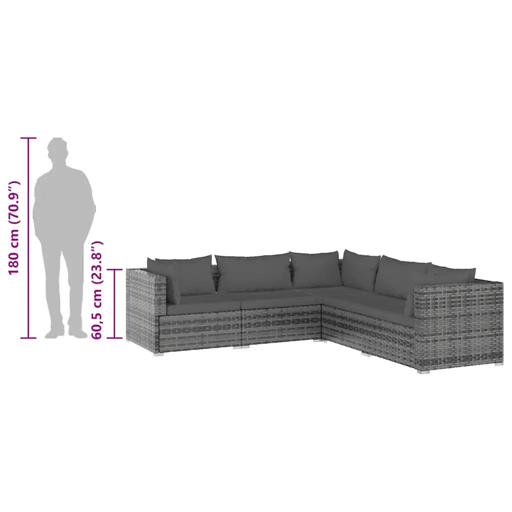 Set Divani da Giardino con Cuscini 5 pz in Polyrattan Grigio 3101701