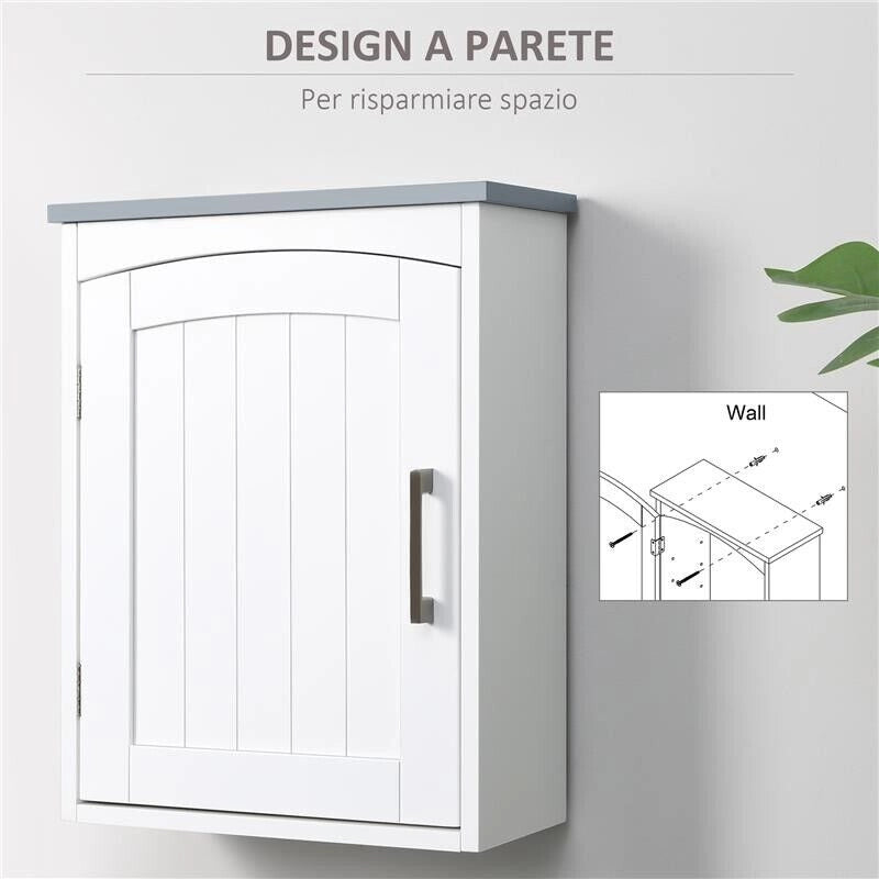MOBILE BAGNO A UN'ANTA CON MENSOLA REGOLABILE 41X18.5X52CM BIANCO E GRIGIO