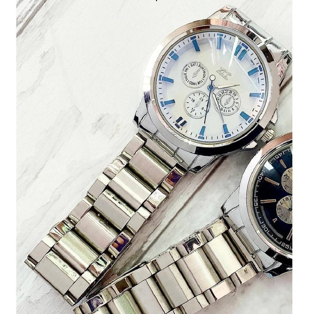 Trade Shop - Orologio Da Polso Zcc Uomo Cronografo Acciaio Calendario Silver Quadrante Bianco -