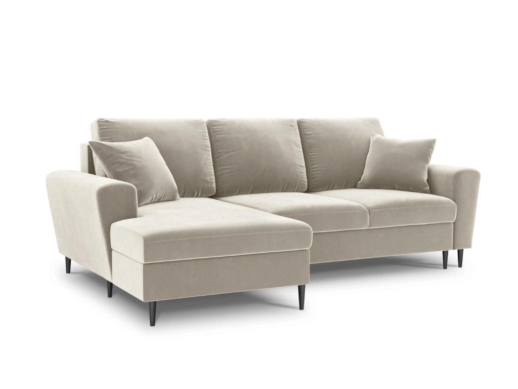 Cosmopolitan Design - Divano convertibile angolare sinistro con contenitore "Kyoto" 4 posti in velluto beige chiaro 
