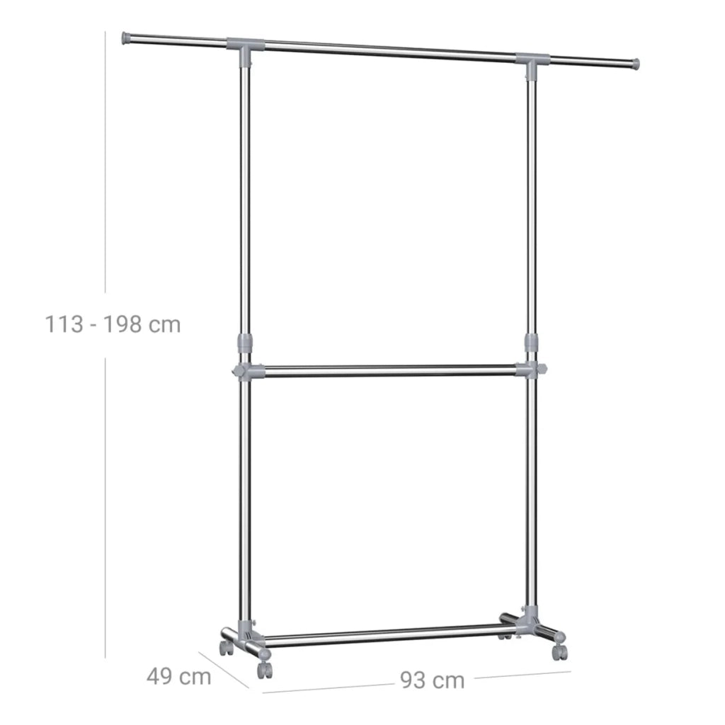 Appendiabiti grigio su ruote altezza: 113-198 cm tubo di ferro rivestito in acciaio 12_0007017