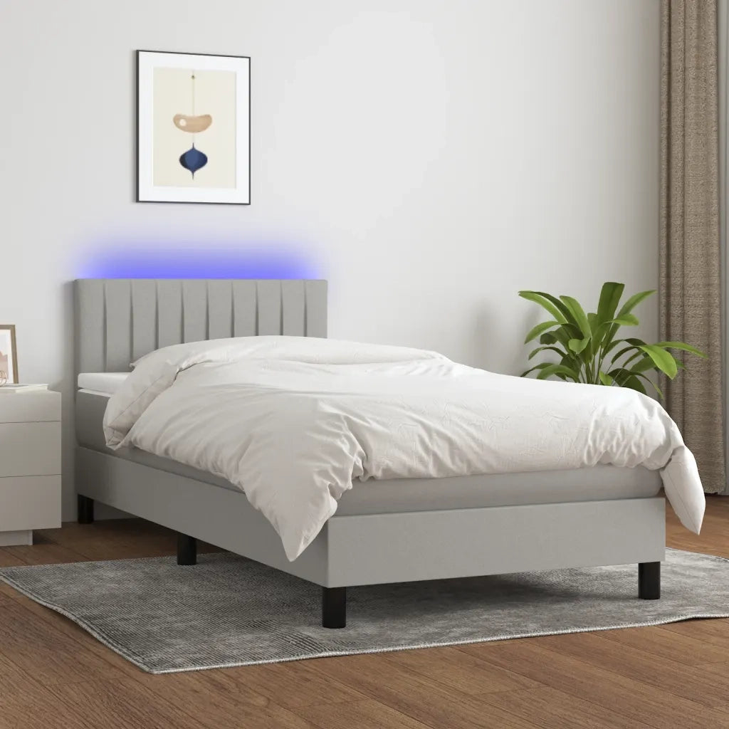Letto a Molle Materasso e LED-Struttura Letto con Materasso Grigio Chiaro 90x190 cm Tessuto 362770