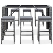 Set da Bar da Giardino 7 pz con Cuscini in Polyrattan Grigio 49561