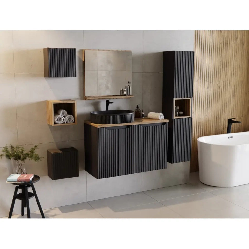 Mobile sottolavabo da bagno VANO – 2 porte – Nero opaco – L50 × P39 × H57 cm – Da appendere