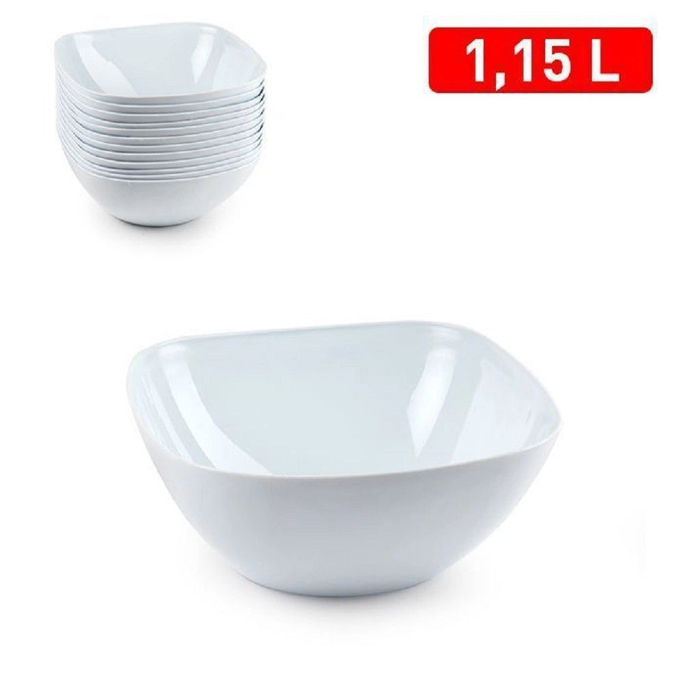 Trade Shop - Set 12 Pz Ciotola Quadrata Opale Bianca Da 1,15lt Servizio Tavola Piatti 1221801 -