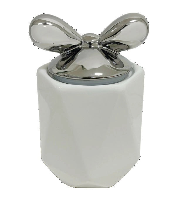 1 Pezzo Barattolo da Cucina in Porcellana con Fiocco Bianco e Argento 2700 ml