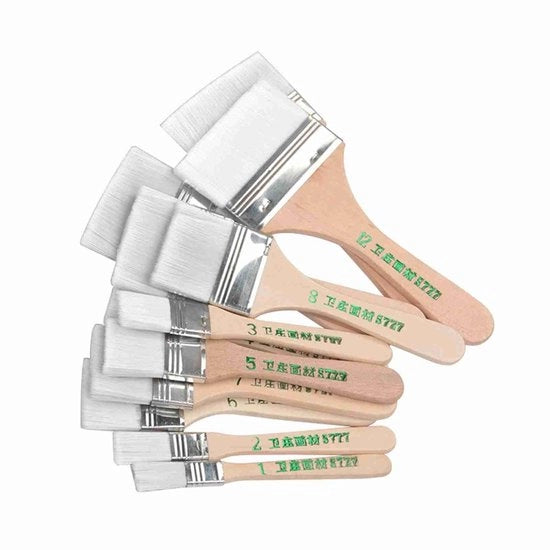 Set di pennelli a pennello per pittura ad olio - 12 pezzi - manico in legno - setole in nylon - pennelli a pennello piatti - per pittura ad olio - diverse misure - setole in fibra di nylon - codice prodotto 12 - modello KWAST