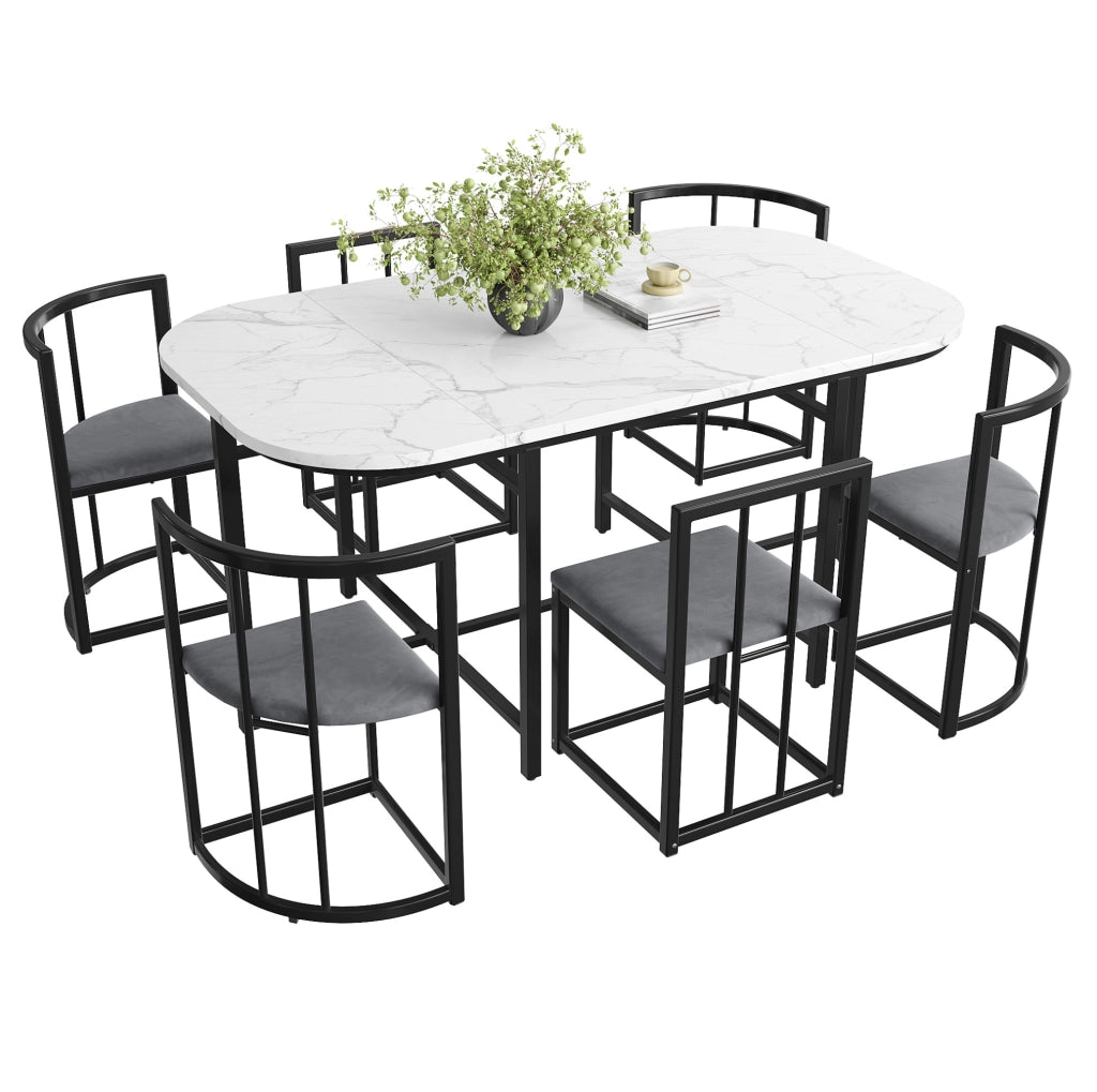 Set tavolo da pranzo bianco con 6 sedie imbottite