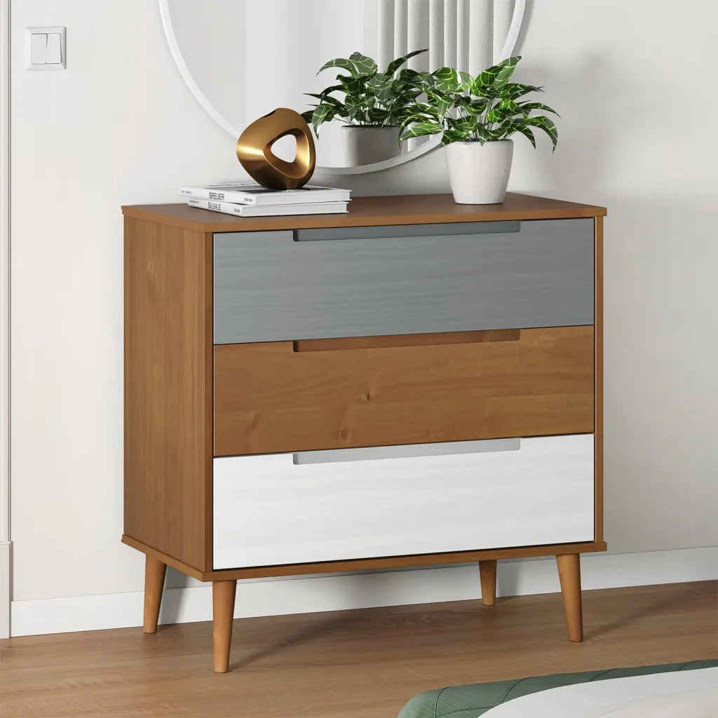 Cassettiera MOLDE Marrone 80x40x80 cm in Legno Massello di Pino CFW3214411